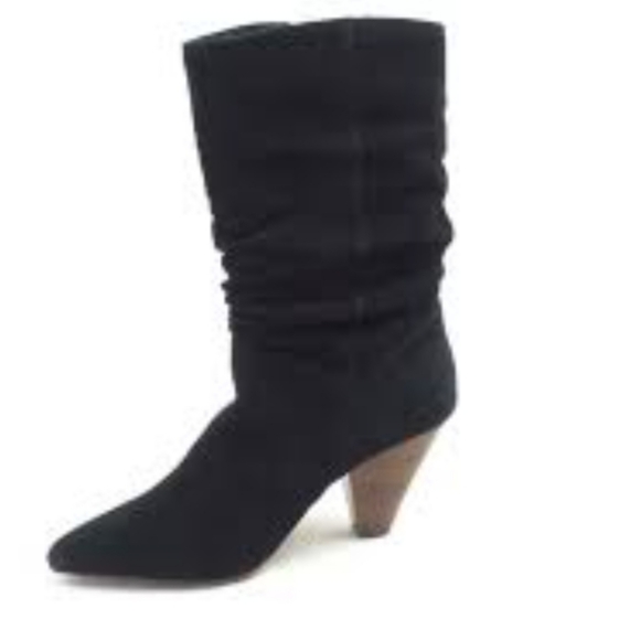 Kenzie Scrunched Black Kirsten Suede Leather Heeled Boots - Picture 1 of 8